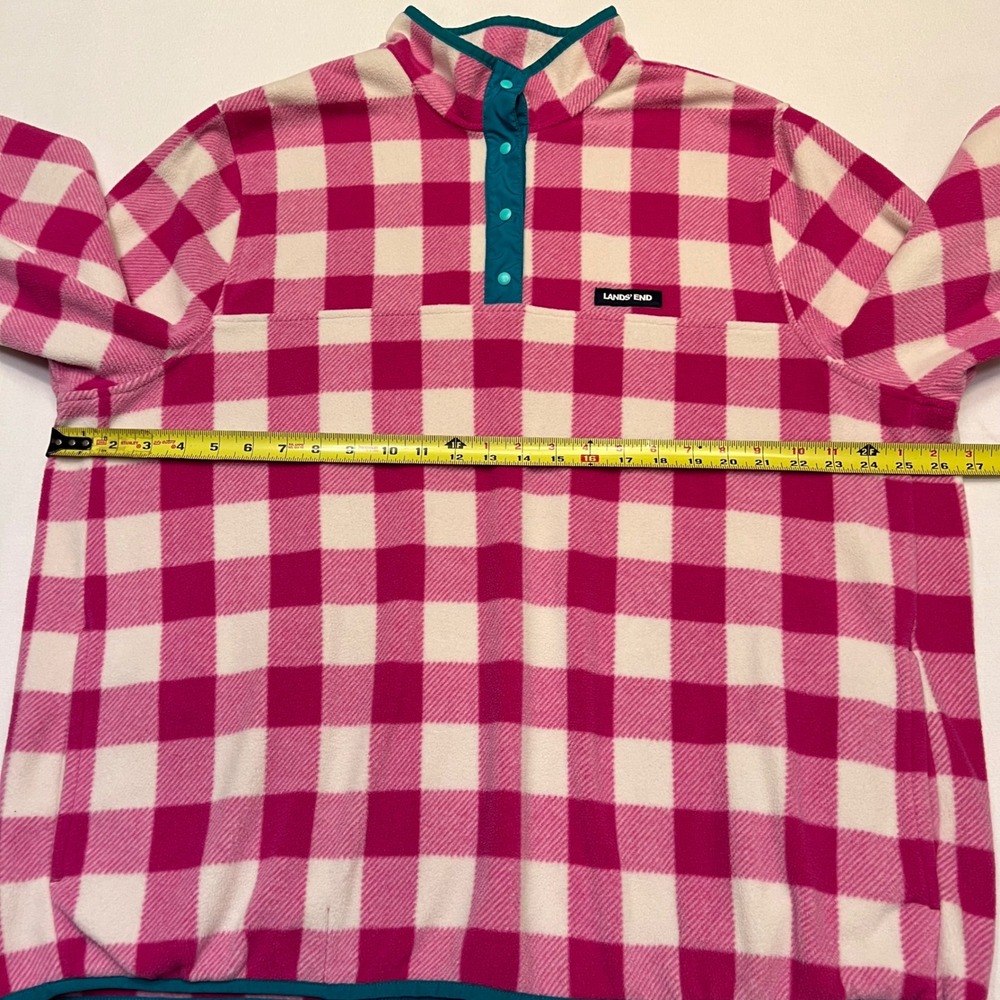 Lands' End Pink White Buffalo Check Coastal Preppy Fleece Pullover Size 2X - Picture 5 of 8